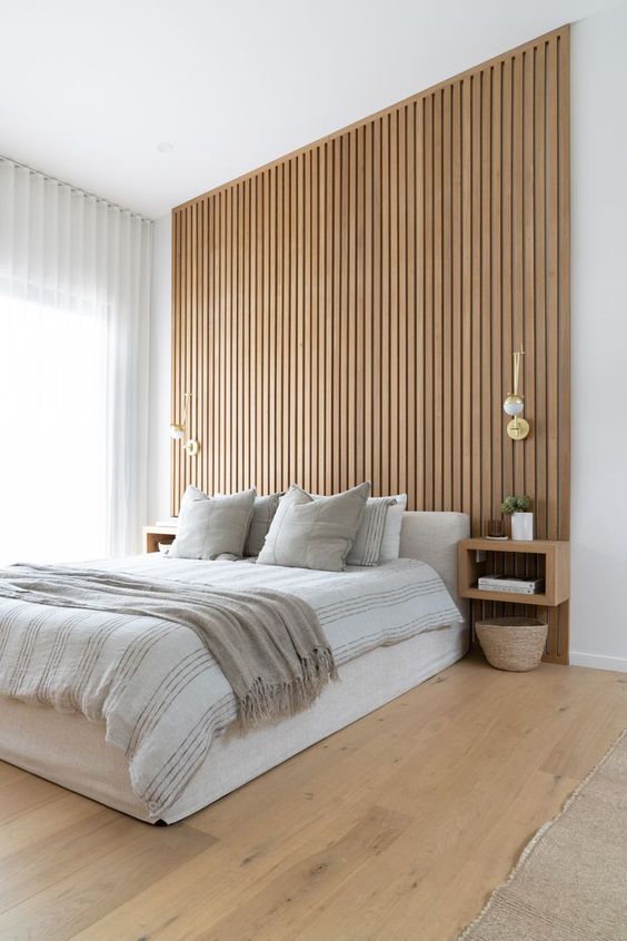 wood slat accent wall bedroom florida modern design